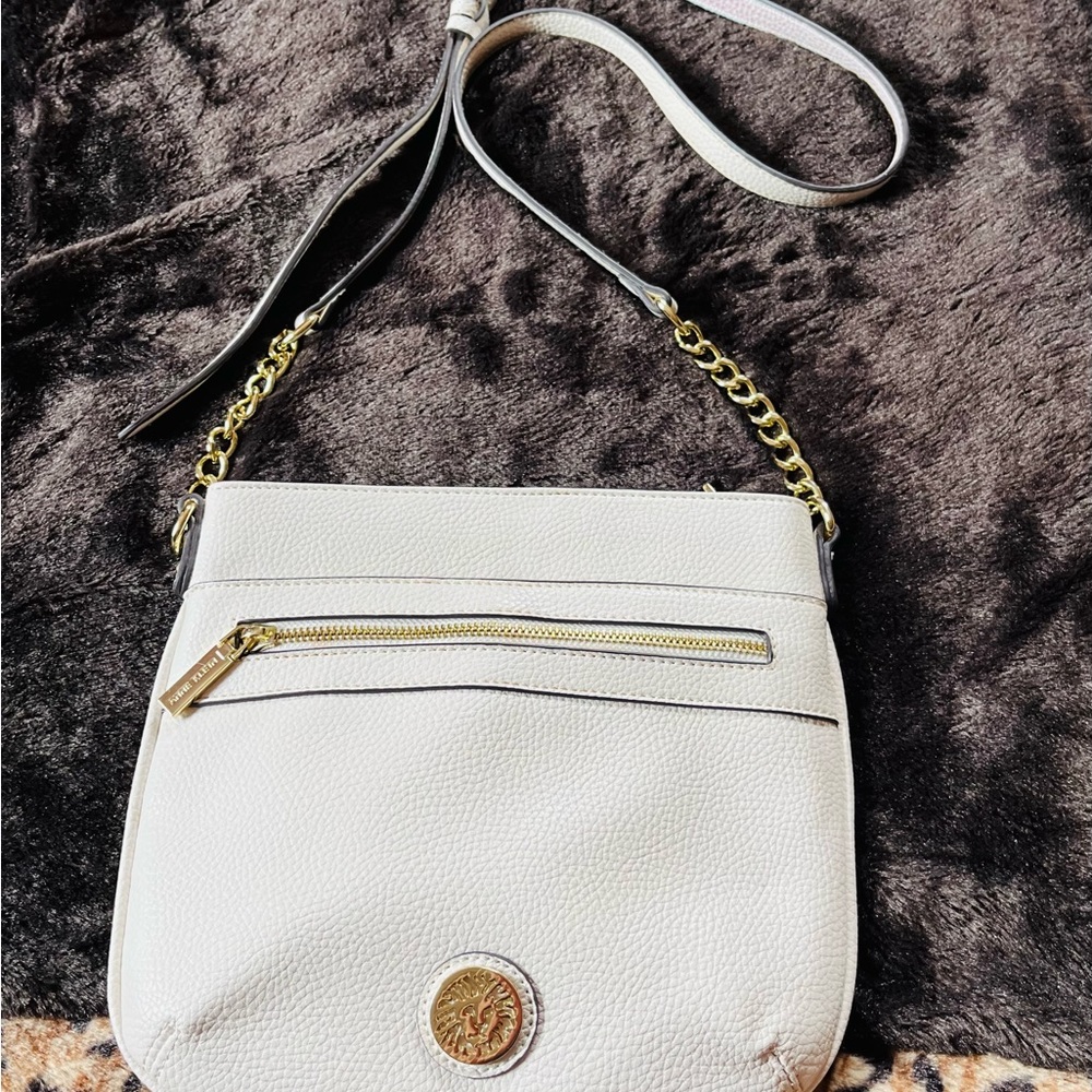 Anne Klein "Like New" Pebble Grain Leather Crossbody Bag in Cream Color